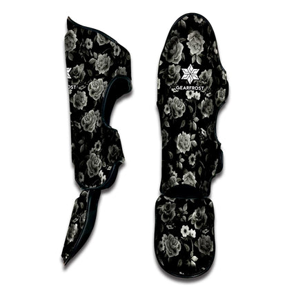Monochrome Rose Floral Pattern Print Muay Thai Shin Guard
