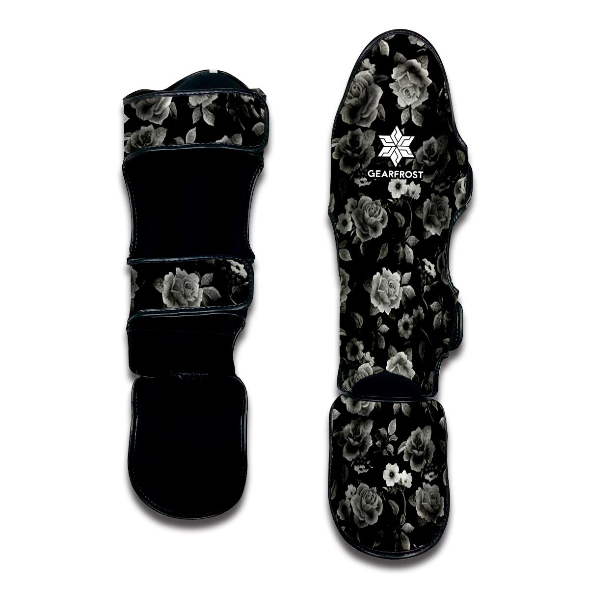 Monochrome Rose Floral Pattern Print Muay Thai Shin Guard