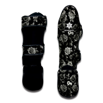 Monochrome Rose Floral Pattern Print Muay Thai Shin Guard