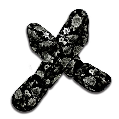 Monochrome Rose Floral Pattern Print Muay Thai Shin Guard