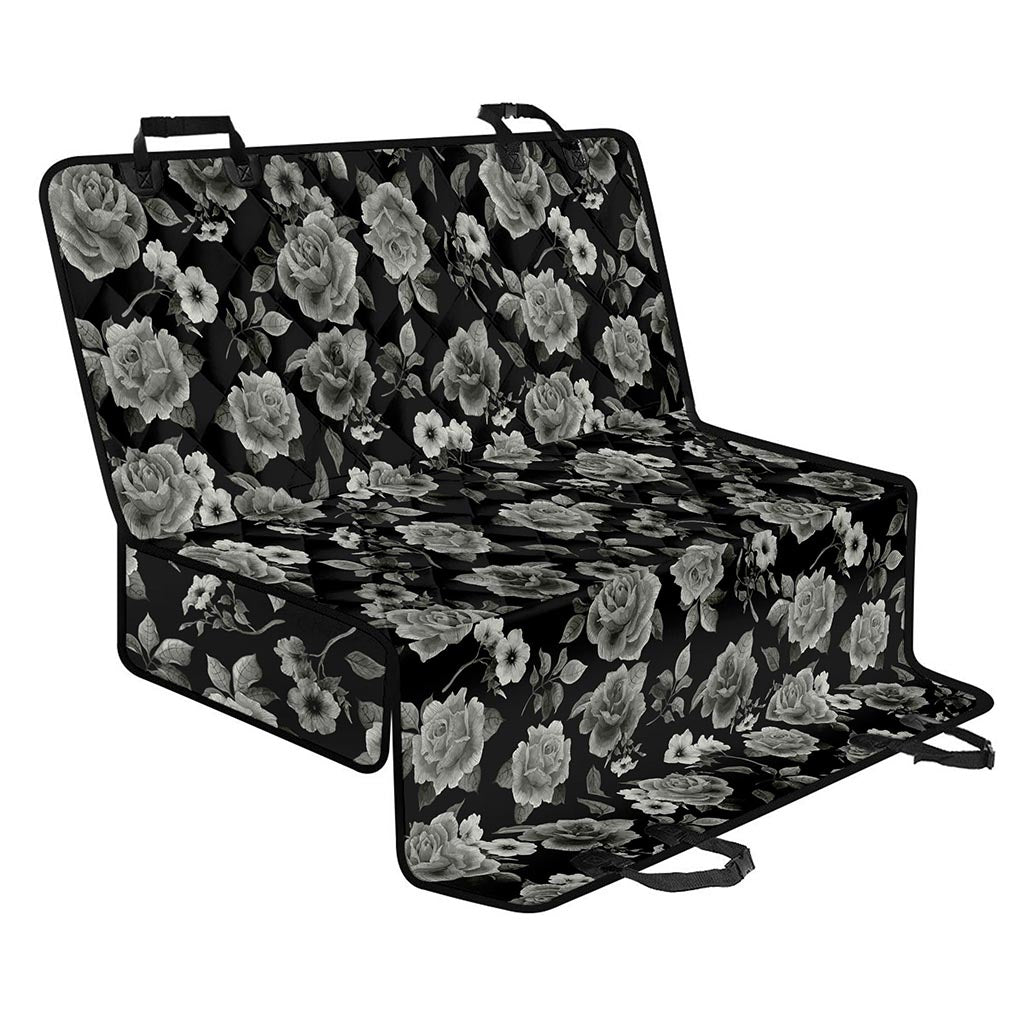 Monochrome Rose Floral Pattern Print Pet Car Back Seat Cover