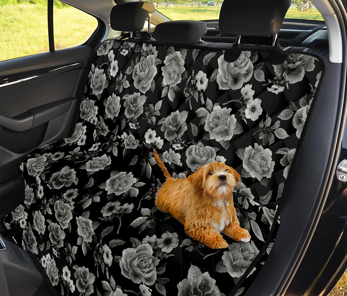 Monochrome Rose Floral Pattern Print Pet Car Back Seat Cover