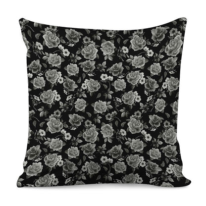 Monochrome Rose Floral Pattern Print Pillow Cover