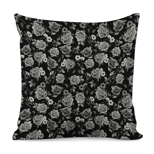 Monochrome Rose Floral Pattern Print Pillow Cover