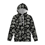 Monochrome Rose Floral Pattern Print Pullover Hoodie