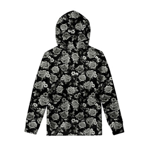 Monochrome Rose Floral Pattern Print Pullover Hoodie