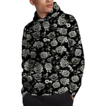 Monochrome Rose Floral Pattern Print Pullover Hoodie