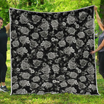 Monochrome Rose Floral Pattern Print Quilt