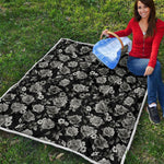Monochrome Rose Floral Pattern Print Quilt