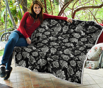 Monochrome Rose Floral Pattern Print Quilt