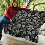 Monochrome Rose Floral Pattern Print Quilt