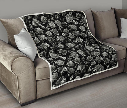 Monochrome Rose Floral Pattern Print Quilt