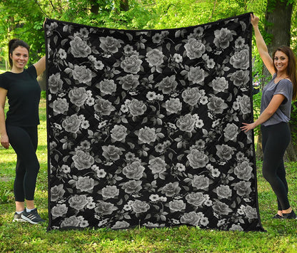 Monochrome Rose Floral Pattern Print Quilt