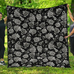 Monochrome Rose Floral Pattern Print Quilt