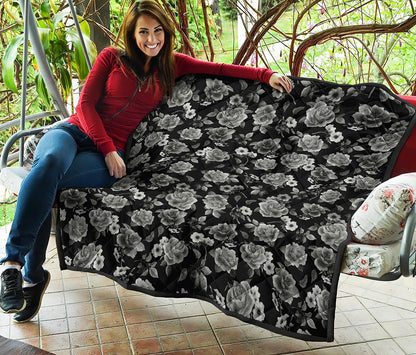 Monochrome Rose Floral Pattern Print Quilt