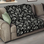 Monochrome Rose Floral Pattern Print Quilt