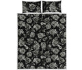 Monochrome Rose Floral Pattern Print Quilt Bed Set