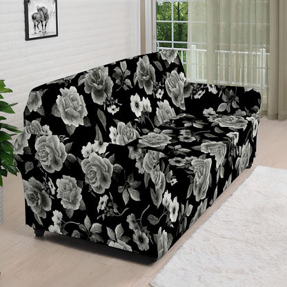 Monochrome Rose Floral Pattern Print Sofa Cover