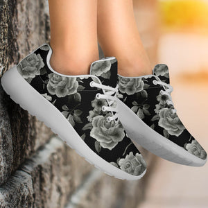 Monochrome Rose Floral Pattern Print Sport Shoes GearFrost