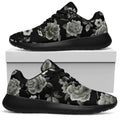Monochrome Rose Floral Pattern Print Walking Shoes