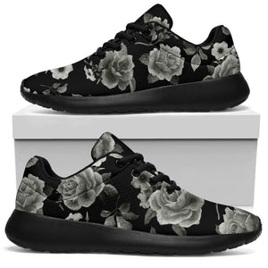 Monochrome Rose Floral Pattern Print Sport Shoes GearFrost