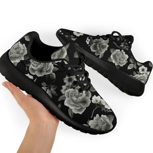 Monochrome Rose Floral Pattern Print Sport Shoes GearFrost