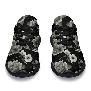 Monochrome Rose Floral Pattern Print Sport Shoes GearFrost