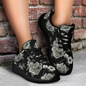 Monochrome Rose Floral Pattern Print Sport Shoes GearFrost