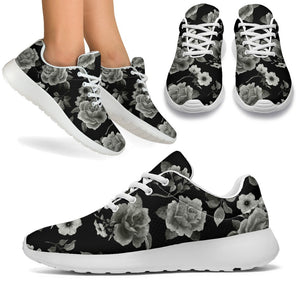 Monochrome Rose Floral Pattern Print Sport Shoes GearFrost