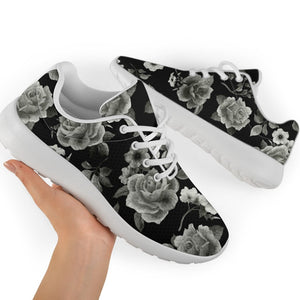 Monochrome Rose Floral Pattern Print Sport Shoes GearFrost