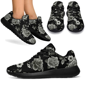 Monochrome Rose Floral Pattern Print Sport Shoes GearFrost