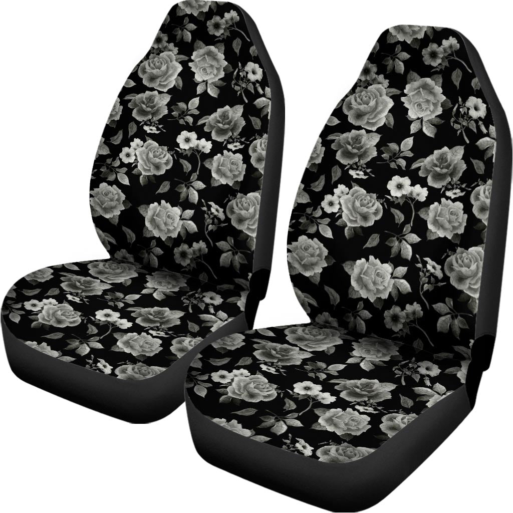 Monochrome Rose Floral Pattern Print Universal Fit Car Seat Covers