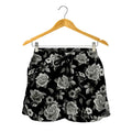 Monochrome Rose Floral Pattern Print Women's Shorts