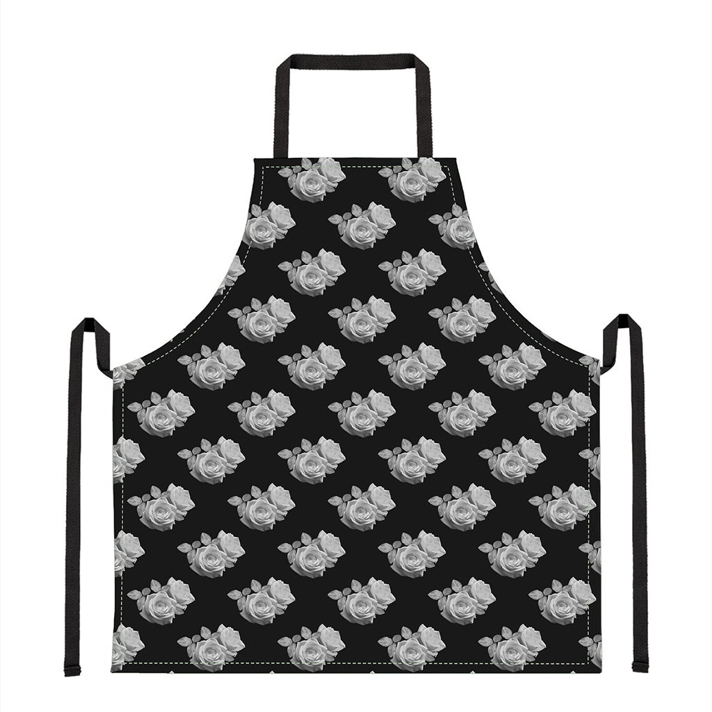 Monochrome Rose Pattern Print Apron