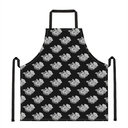Monochrome Rose Pattern Print Apron