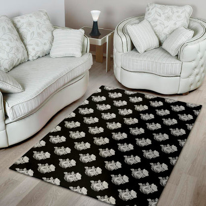 Monochrome Rose Pattern Print Area Rug