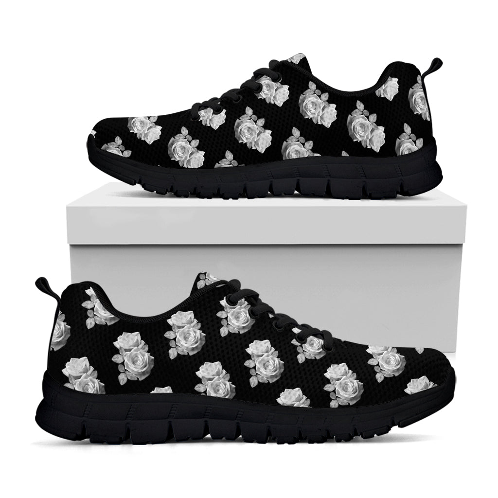 Monochrome Rose Pattern Print Black Sneakers