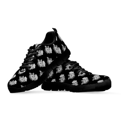 Monochrome Rose Pattern Print Black Sneakers