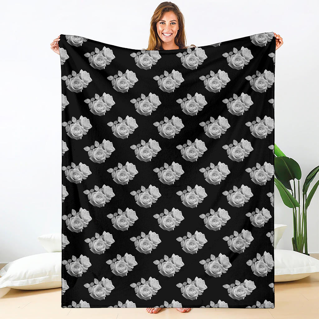 Monochrome Rose Pattern Print Blanket