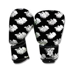 Monochrome Rose Pattern Print Boxing Gloves