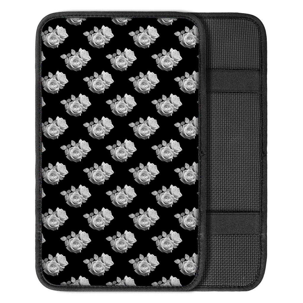 Monochrome Rose Pattern Print Car Center Console Cover