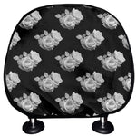 Monochrome Rose Pattern Print Car Headrest Covers