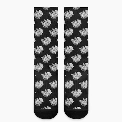 Monochrome Rose Pattern Print Crew Socks