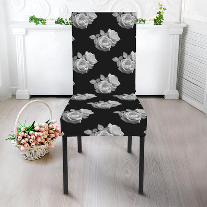 Monochrome Rose Pattern Print Dining Chair Slipcover