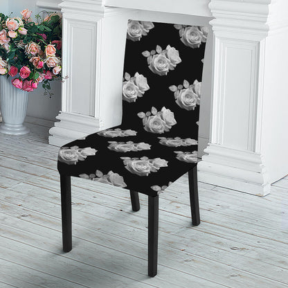 Monochrome Rose Pattern Print Dining Chair Slipcover