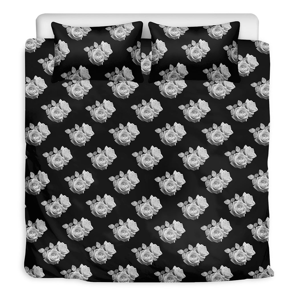 Monochrome Rose Pattern Print Duvet Cover Bedding Set
