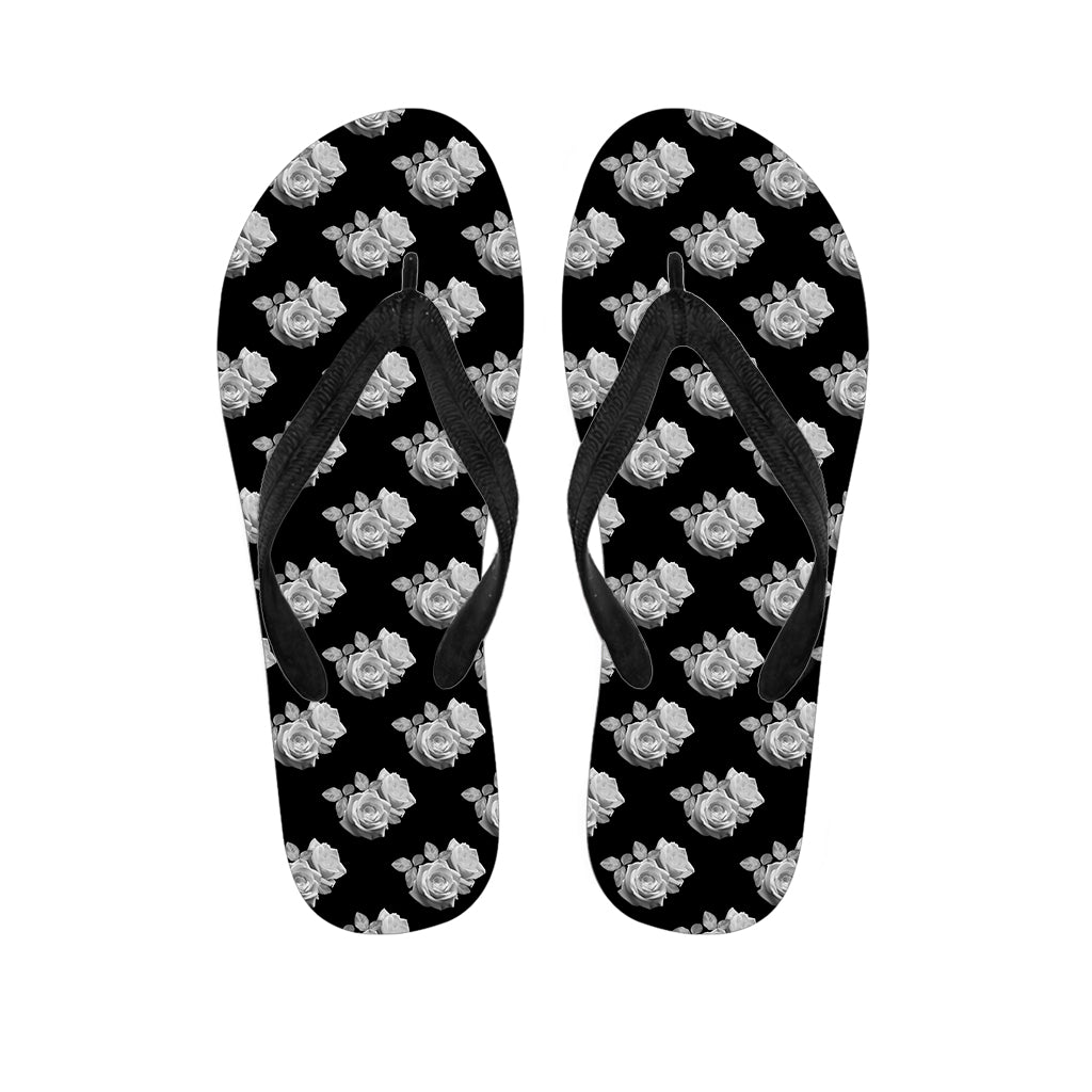 Monochrome Rose Pattern Print Flip Flops