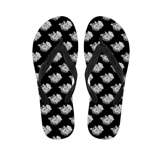 Monochrome Rose Pattern Print Flip Flops