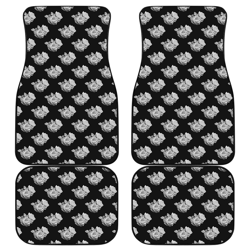 Monochrome Rose Pattern Print Front and Back Car Floor Mats