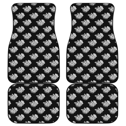 Monochrome Rose Pattern Print Front and Back Car Floor Mats